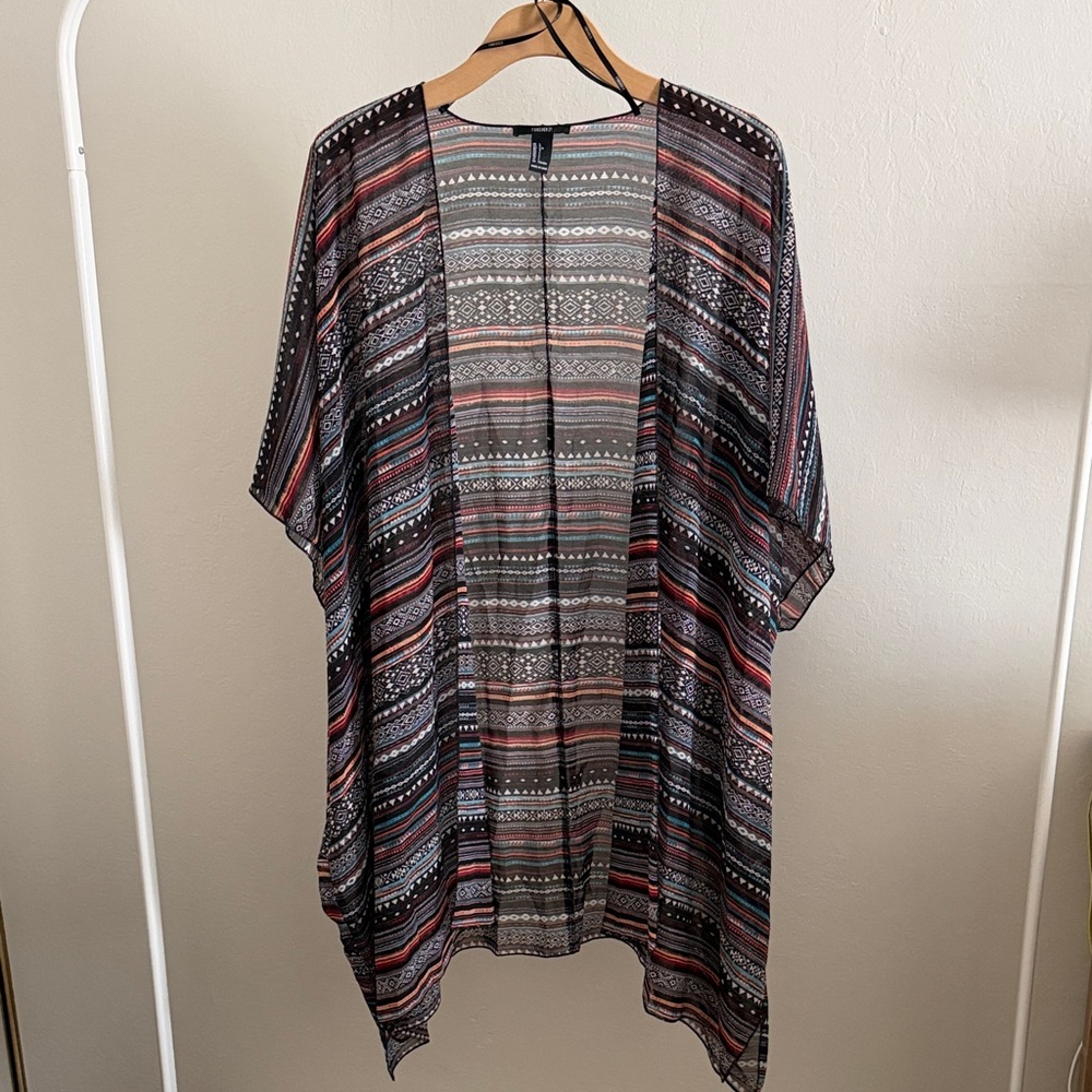 Lightweight Open Front Kimono Cardigan - Multicolor Striped